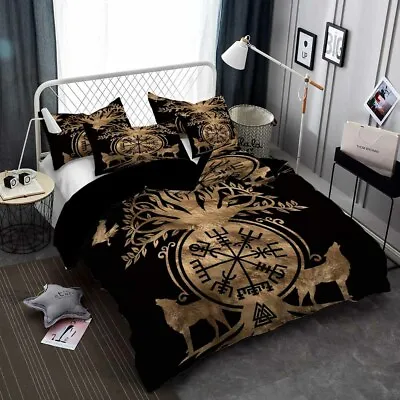 Norse Viking Rune Compass Wolf Valknut Symbol Bedding Doona Comforter Cover Gift • $75