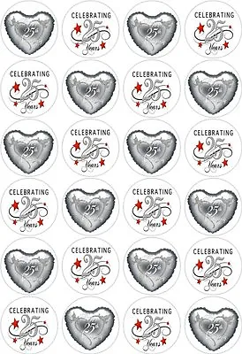 24 Silver Wedding 25th Anniversary Cupcake Cake Toppers Edible Rice Wafer Paper • £2.95