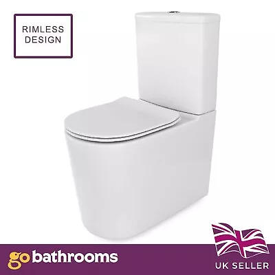 Rimless Round Close Coupled Toilet Pan | Antibacterial WC Soft Close Toilet Seat • £314.15