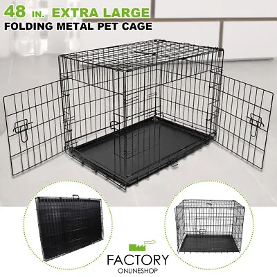 $94.96 • Buy [24 ][30 ][36 ][42 ][48 ] Folding Portable Dog Crate Pet Cage Kennel Pen 2-Doors