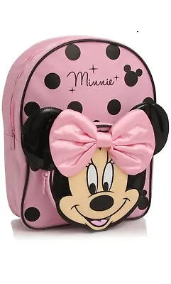 Official Disney Minnie Mouse Bow Backpack Rucksack Back To School Pink Girls Bag • £15.95