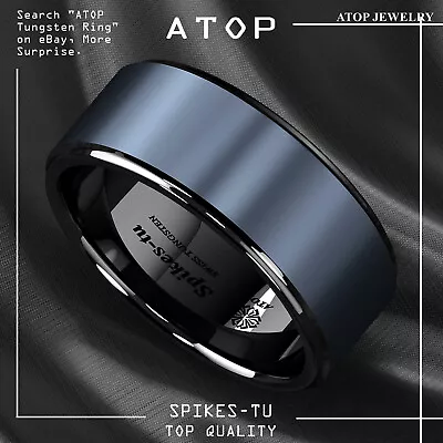 Black Tungsten Carbide Ring Sea Blue Brushed Center Bridal Band ATOP Men Jewelry • $16.29