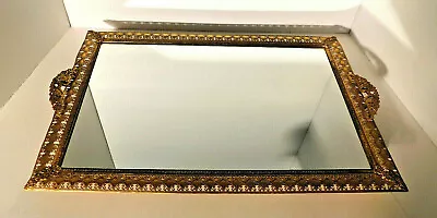 Superb Vtg. Ormolu Mirror Footed Vanity Dresser Tray With Handles • $99.95