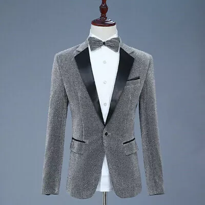 Men Lurex Notch Lapel Suit Jacket Blazer Wedding Prom Costume Fancy Dress Casual • $71.32