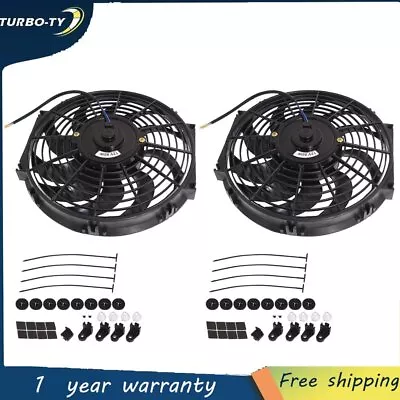 Universal 2x 12  Inch Slim Fan Push Pull Electric Radiator Cooling 12V Mount Kit • $36.14