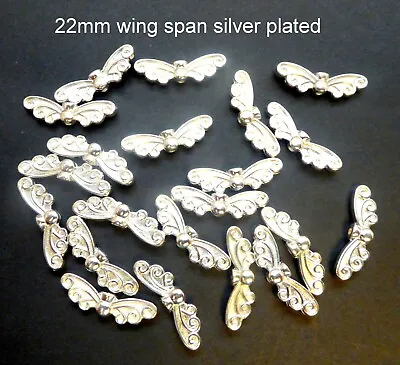 20 Silver Plated 22mm Wide Wings Beads Jewellery Making Crafting Angel Making • £3.99