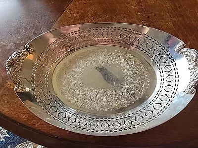 Vtg Barker Ellis 12.5  Silver Plate Pierced Serving Tray England 1929 Trophy • $45