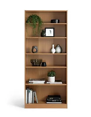 Maine Tall Bookcase 6 Shelf Display Deep Shelving Storage - Oak Effect • £59.99