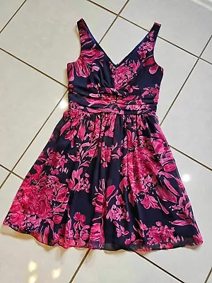 Review Navy Dress With Pink Flowers Size 10 • $20