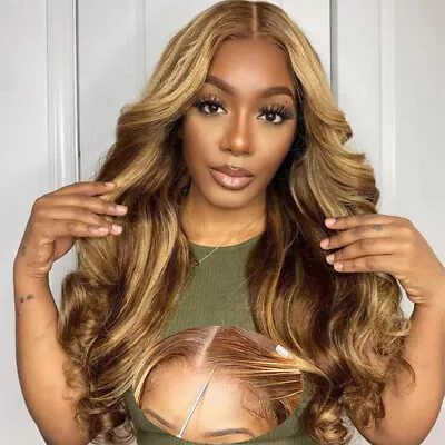 Mongolian Wear And Go Wig Highlights Blonde Body Wave Lace Front Wigs Human Hair • $114.67