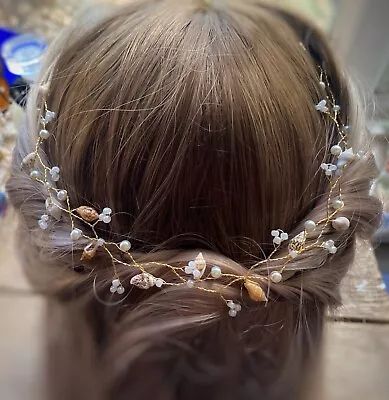 Gold Sea Shell Wedding Hair Vine  | Beach Wedding Crown | Boho Bridal Hairpiece • £8