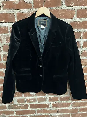 J. Crew Sz 12 Black Velvet Schoolboy Blazer 2-Button Flap Pockets Career • $32.49