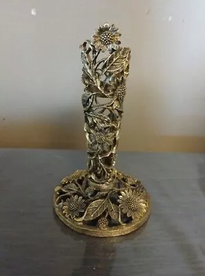 Vintage Matson Ornate Gold Tone Plate Brass Daisy Motifs Bud Vase 5 1/2   • $29.16