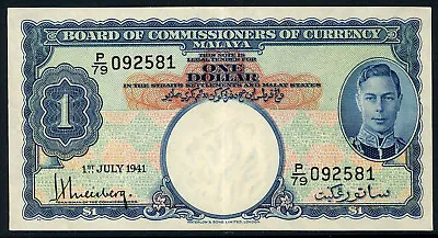 1941 Malaya Straits Settlements $1 One Dollar King George VI  EF P79 • $97.15