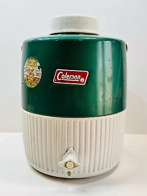 $29.99 • Buy Vintage Coleman 2 Gallon Green White Water Cooler Jug Dispenser Lid Cup USA Made
