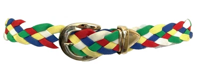 Vintage 60s-70s Belt Braided Cloth Primary Colors Brass Buckle True Waist S EUC • £14.23