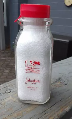 Vintage Johnston's Dairy Red Paint Half Pint Milk Bottle Monroeville PA • $15.95