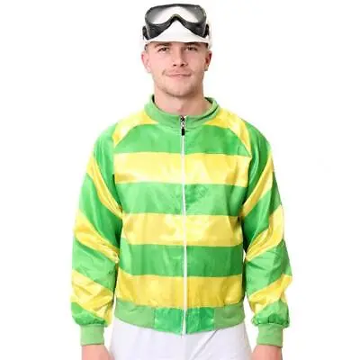 Men's Jockey Costume Jacket & Cap Horse Rider Racing Fancy Dress Green Yellow • £14.99