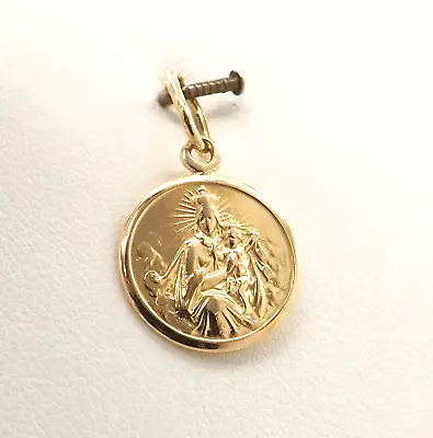 18k Gold Our Lady Of Mount Carmel Madonna Carmine Charm Pendant Round Italy 750 • $284.05