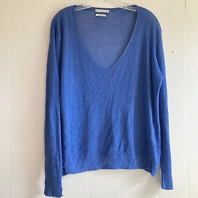 Zara Italian Yarn Luxe Knit Jumper Blue Oversized Flowy V Neck Sz Large • $19.99