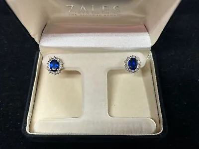 10k Yellow & White Gold Pair Of Sapphire & Diamond Halo Stud Earrings • $350