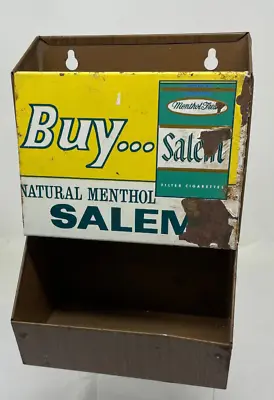 Vintage SALEM Cigarette Wall Mount Wood Grain Tin Display Case • $30
