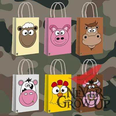 FARM ANIMAL PARTY BAGS Handles Craft Paper Wedding Birthday Loot Favour Gift Bag • £1.55