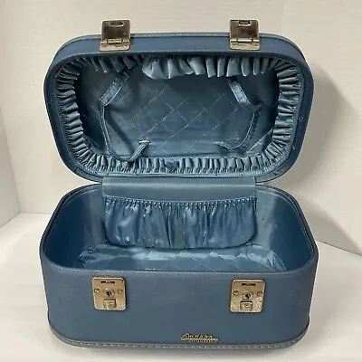 Vintage Hard Case Luggage Carry On Blue Emdeko Craftsmanship Travel  • $34.99