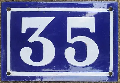 Old Vintage Blue French House Number 35 Door Gate Plate Steel Enamel Plaque Sign • $99