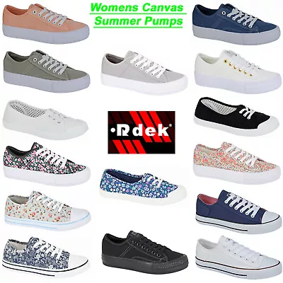 Womens Canvas Summer Pumps Lightweight Casual Fashion Holiday Lace Up Shoe UK3-8 • £17.99