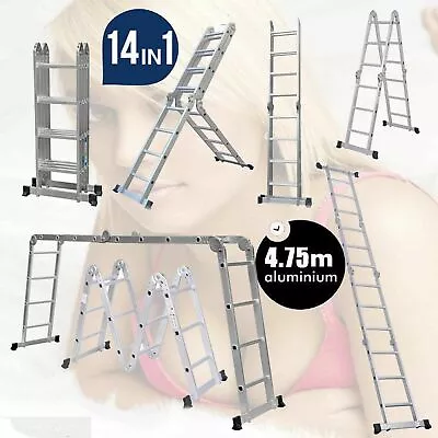 4.7M 14in1 Multi Purpose Folding Aluminium Ladder Multi Function EN131 Certified • £97.97