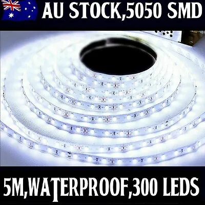 Waterproof Flexible Bright LED Strip Lights 12v 5050 SMD Cool White 300 LEDs 5m • $13.99