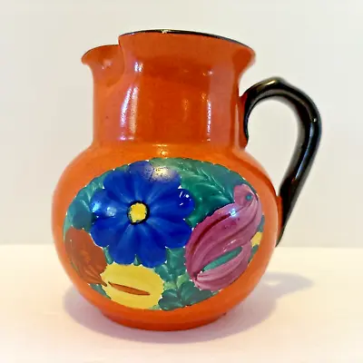 Joseph Mrazek Pottery Pitcher Peasant Art Industries Orange Floral Flower Vase • $17.97