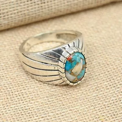 925 Sterling Silver Handmade Ring Oyster Turquoise Boho Men's Ring All Size R305 • $19.79