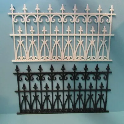 Dollhouse Miniature Ornate Fence - Plastic - 2 Piece Set In Black Or White • $5.84