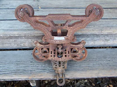 Antique Clover Leaf   F.E. MYERS  Hay Trolley Carrier Steampunk Barn Rope Pulley • $400