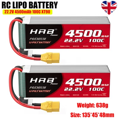 £135.99 • Buy 2PCS HRB 6S LiPo Battery 22.2V 4500mAh 100C XT90 For RC Car Helicopter Boat