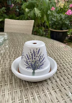 Flower Pot Ashtray - Incense Stick Pot - Dia 13cm Lavender Decal Pale Grey Pot • £13.99