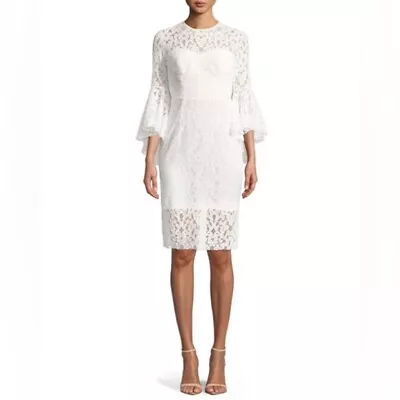 NEW NWT Milly Anya Stretch Lace Bell-Sleeve Cocktail Sheath Dress White Sz6 $650 • $85