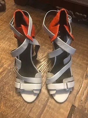 L.A.M.B By GWEN STEFANI Grey Orange Heels LEATHER SUEDE SHOES 9.5 M • $58