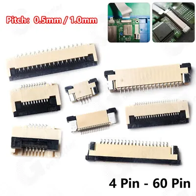 0.5mm 1.0mm Pitch FFC/FPC Flat Cable Connector Socket 4 Pin To 60 Pin Top/Bottom • $2.10