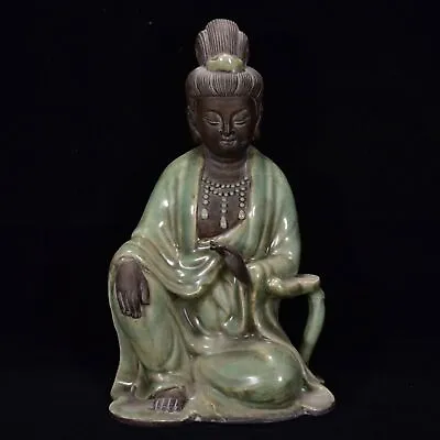 11.0  China Antique Song Dynasty Long Quan Kiln Porcelain Green Guan Yin Statue • $336.60