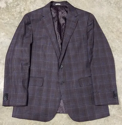 Joseph Abboud Blazer Jacket Size 42 Purple Plaid Reda Wool Lightweight Hamilton • $64.99