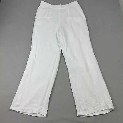 J McLaughlin White Wide Leg Pants Women's Size Medium Gauzy Lined Lightweight • $34.99