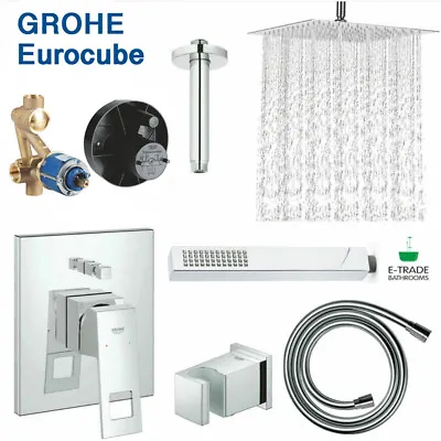 £339.99 • Buy GROHE Shower Set Concealed +EUROCUBE Mixer+Rain Shower Head 30cm Ceiling Mounted