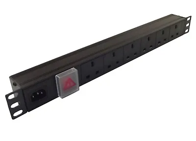 6 Way UK Socket PDU Cw IEC C14 Power Inlet  For DETACHABLE LEAD 1U 19  Rackmount • £18.14