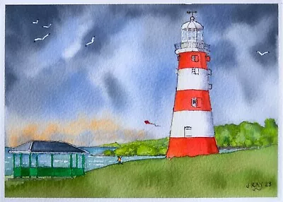 An Original Watercolour Painting Of Smeaton's Tower Plymouth Hoe Devon. • £10