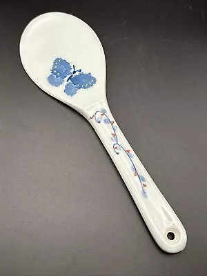 Japanese Rice Scoop Paddle Porcelain Shamoji Blue Sometsuke Butterfly Wall Decor • $30