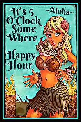 $14.99 • Buy Tiki Bar *5 O'clock Somewhere* Metal Sign 8x12 Luau Happy Hour Beach Decor Hula