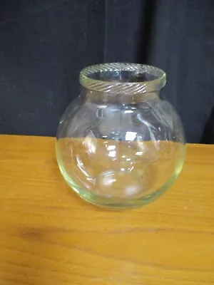 Vintage Light Tint Glass Fishbowl Vase Terrarium Ribbed Top 7.25  H X 3.75  Top • $18